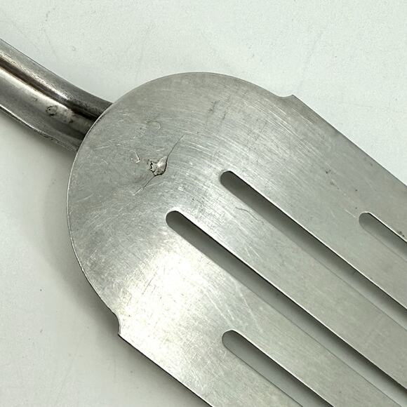 C.I. Stainless Vintage Slotted Angled Slanted Spatula Flipper 12.75” Solid Metal - Picture 3 of 9